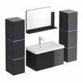 Luxus Badezimmer-Set WANGEROOGE Schwarz - X-Large mit Waschbecken und Zubehör, Breite ca. 80 cm
