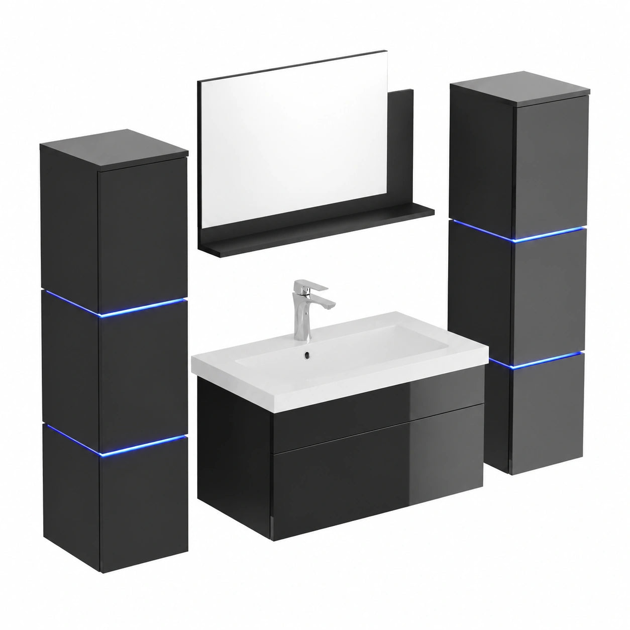 Luxus Badezimmer-Set WANGEROOGE Schwarz - X-Large mit Waschbecken und Zubehör, Breite ca. 80 cm