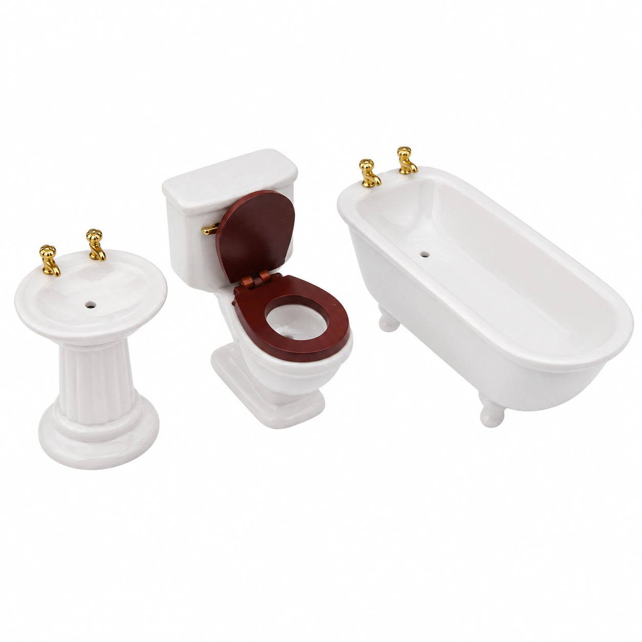 Miniatur Badezimmer-Set im Maßstab 1:12 – Badewanne, Waschbecken und Toilette