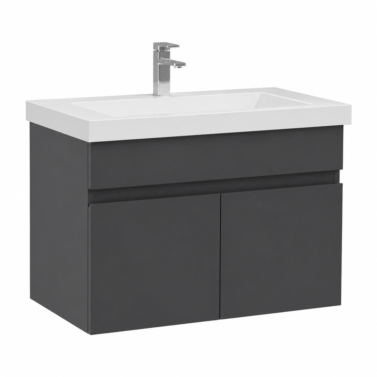 Moderner 60cm Waschtisch mit Unterschrank in Dunkelgrau Matt, Soft-Close Badezimmermöbel