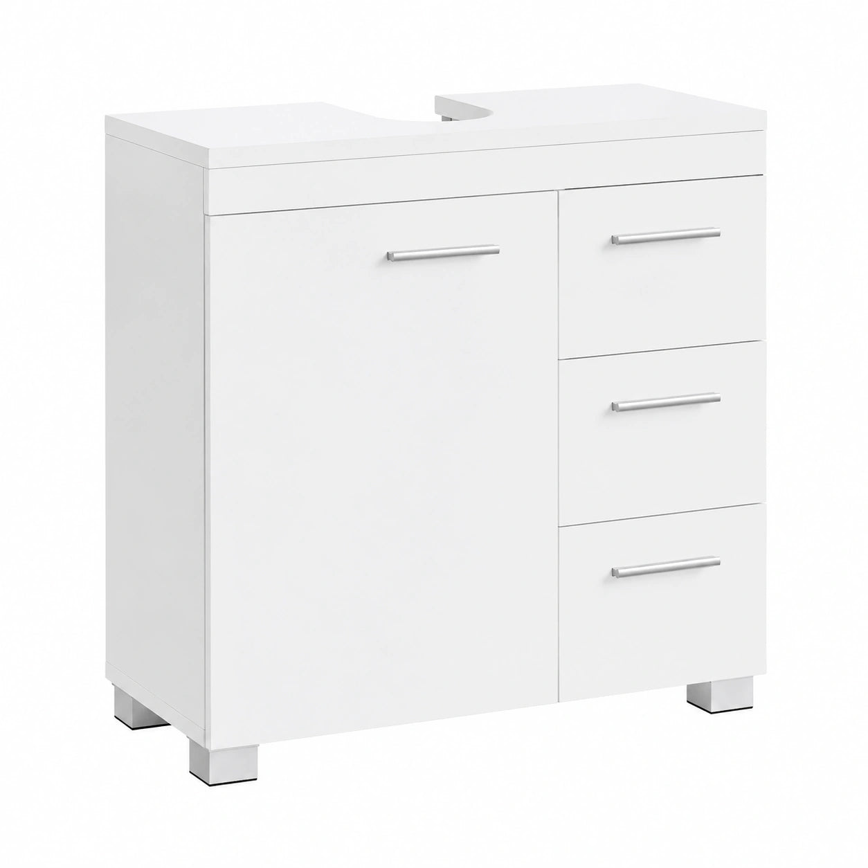 VASAGLE Badezimmer-Unterschrank mit 3 Schubladen und Türen, 64 cm Hoch, Weiß