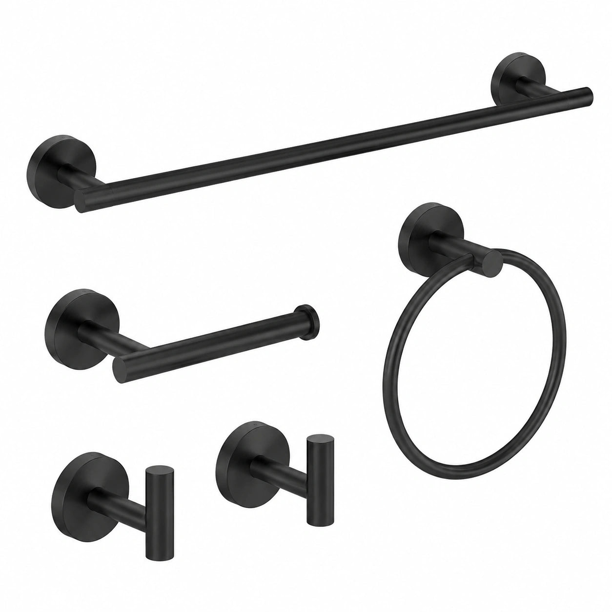 Modernes 5-teiliges Badezimmer-Set aus schwarzem Edelstahl, inkl. Handtuchstange und Toilettenpapierhalter