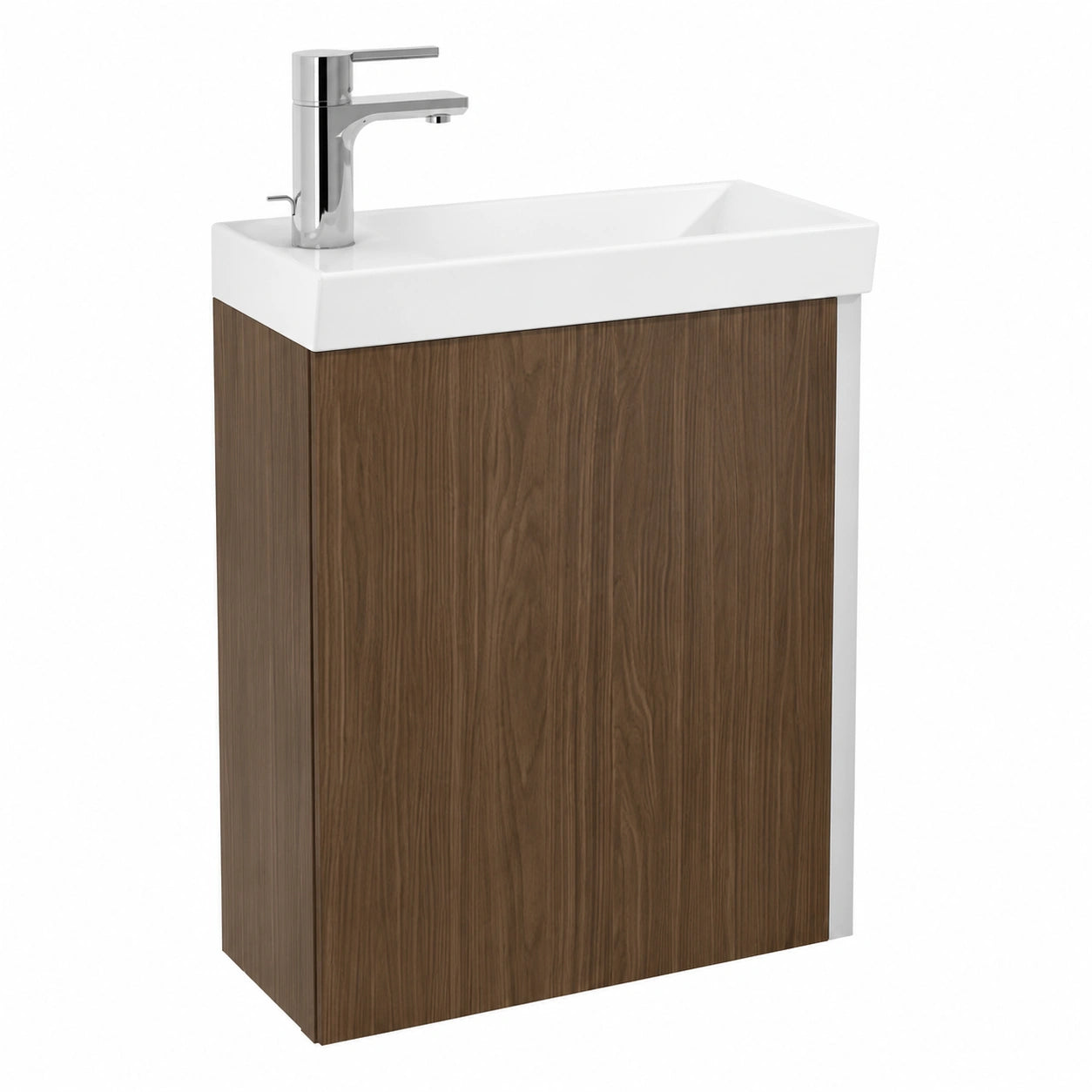 Moderner 45 cm Badezimmerschrank mit Waschbecken und Soft-Close Nussbaumtür