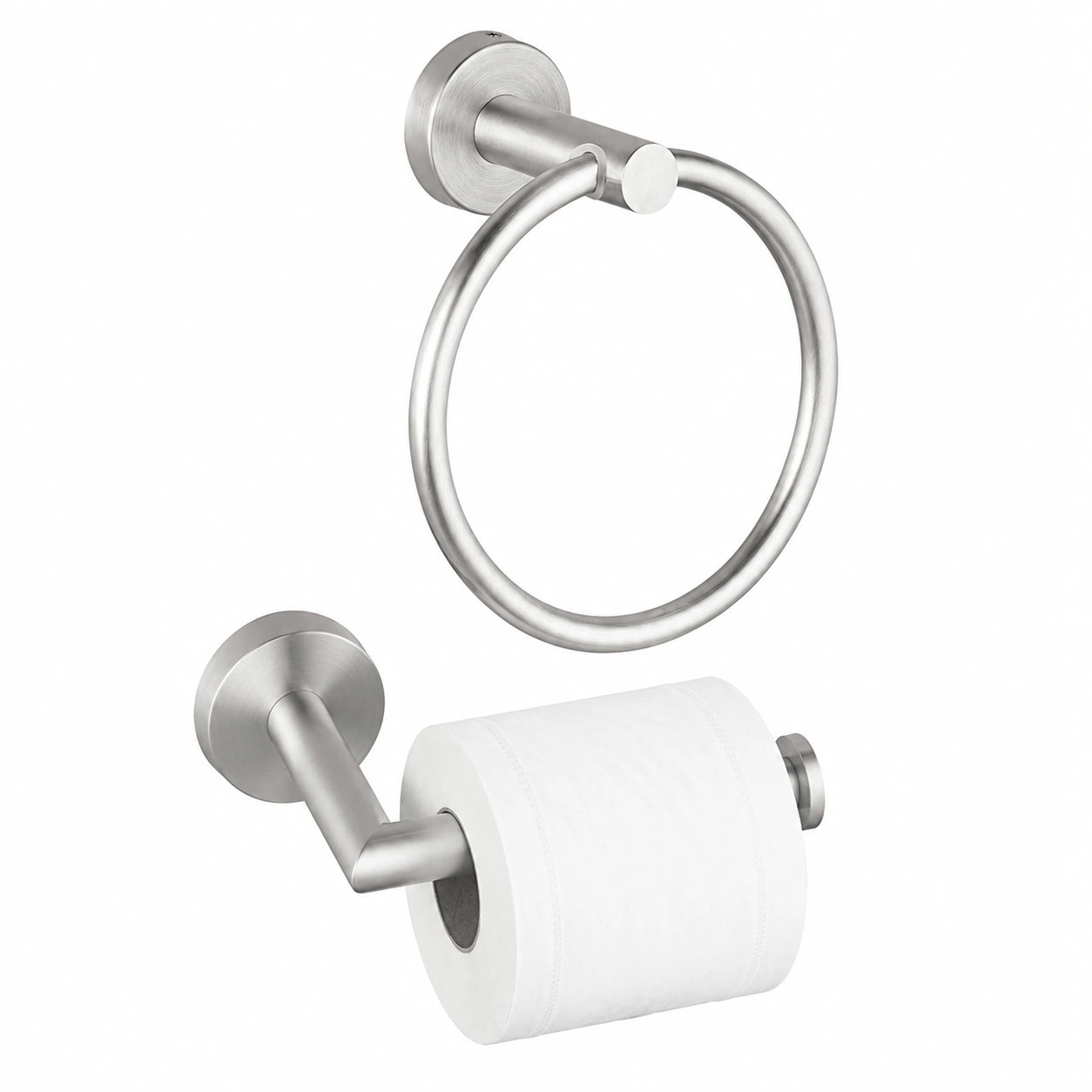 Edelstahl Badezimmer Set: Handtuchring & Toilettenpapierhalter, langlebiges SUS304 Zubehör, ideal für Bad und Küche, Silber