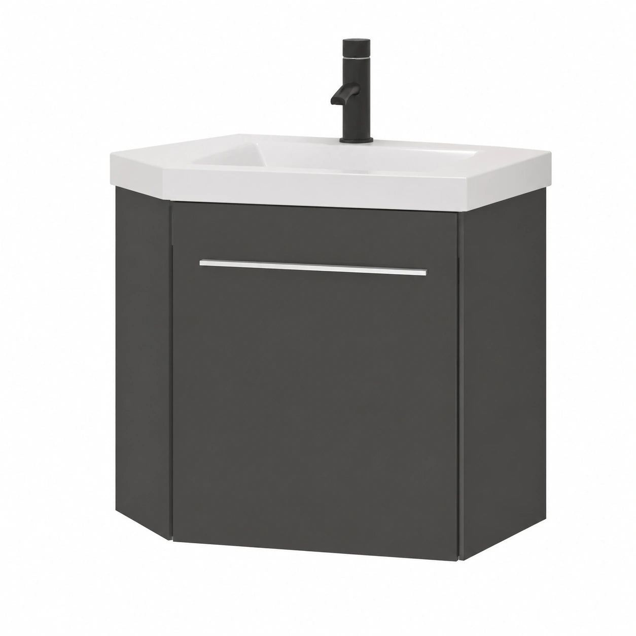 Eckwaschbecken mit Unterschrank, 40 cm, Grau, Soft-Close Tür, Hängendes Badmöbel-Set für Gäste-WC