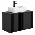 Schwarzes Badmöbel-Set: Hängender Waschtisch mit Unterschrank, 81cm Keramik-Waschbecken, platzsparender Stauraum für Gäste-WC