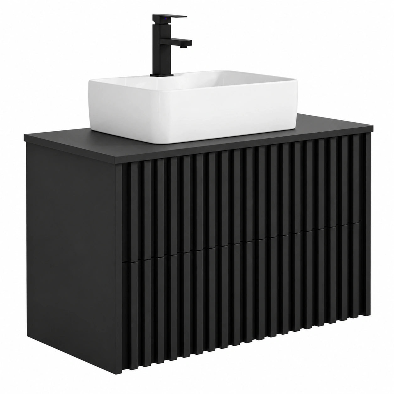 Schwarzes Badmöbel-Set: Hängender Waschtisch mit Unterschrank, 81cm Keramik-Waschbecken, platzsparender Stauraum für Gäste-WC