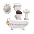 Puppenhaus Badezimmer Set 1:12 mit WC, Badewanne, Waschbecken & Spiegel - Blumenmuster Zubehör