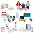 Holz-Puppenhausmöbel Set, 26-teilig mit Familienpuppen, Miniaturzubehör für Kinder ab 3 Jahren