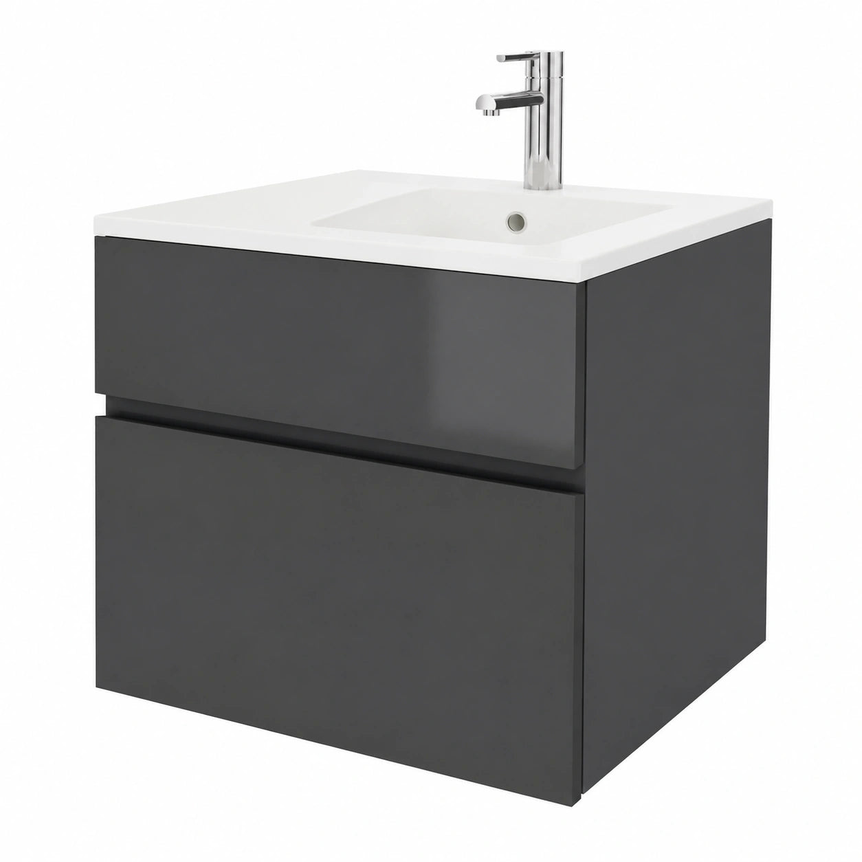 Moderner Hängeschrank Stella in Anthrazit Hochglanz mit Keramikwaschbecken, 50,5x39,3x50 cm