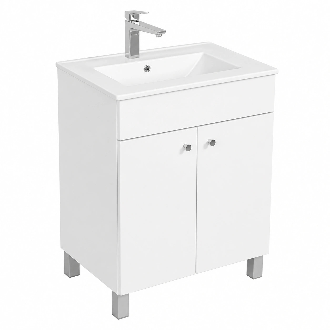 60 cm Breites Waschbecken mit Unterschrank | Modernes Badmöbel-Set für Badezimmer und Gäste-WC | Freistehender Waschtisch in Weiß