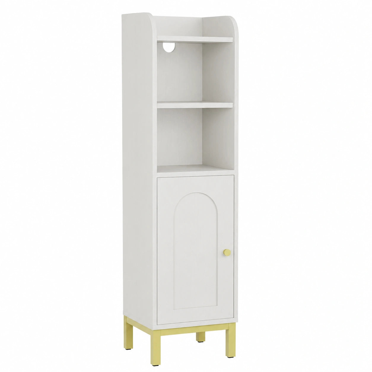 Hzuaneri Schmaler Badezimmerschrank mit Verstellbaren Ablagen, platzsparender Toilettenschrank für Kleine Räume, Einfache Montage, 20x25x90 cm, Weiß-Gold