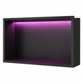 Duschnische aus Edelstahl mit RGB-LED-Beleuchtung, Schwarzes Regal mit Fernbedienung für Badezimmer, 60 x 30 cm