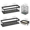 Wandregal Duschablage Set, Rostfrei & Wasserdicht, 4-teiliges Badezimmer Set Schwarz mit Seifen- und Zahnbürstenhalter