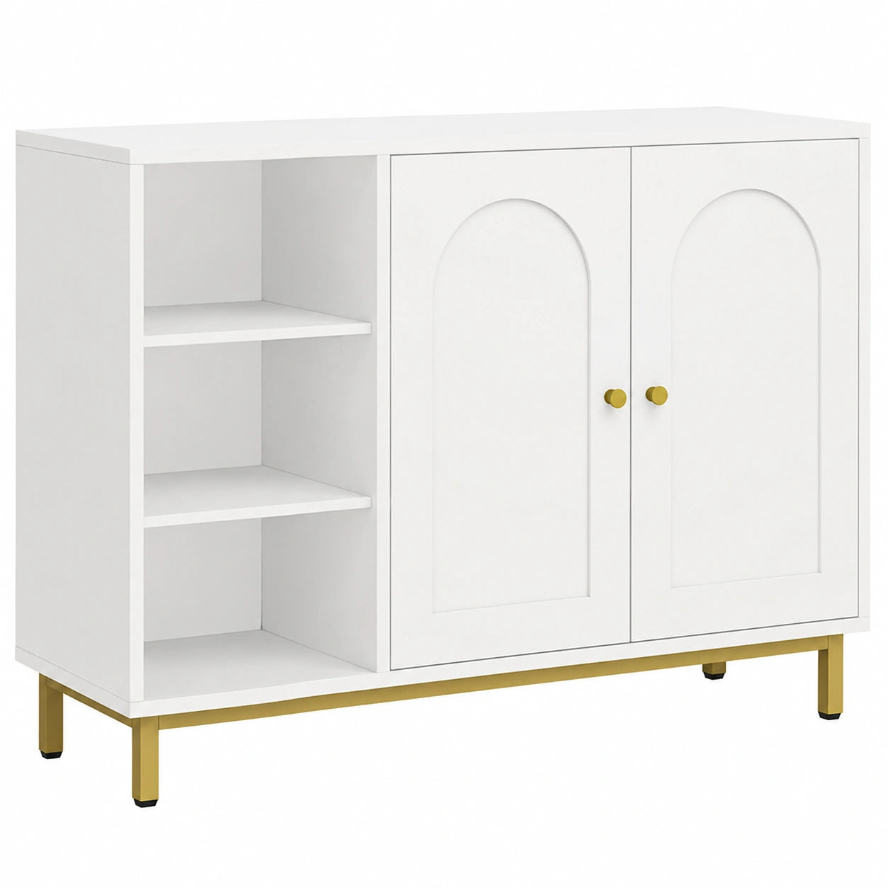 Modernes Badezimmerschrank in Weiß-Gold mit Verstellbarer Ablage, 2 Türen und Viel Stauraum, 30x90x63 cm