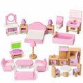 Puppenhausmöbel Set aus Holz mit 22 Teilen - Komplettset für Küche, Wohnzimmer, Schlafzimmer, Esszimmer und Bad