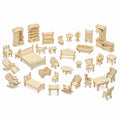 34-teilige Miniatur-Möbelsets aus Holz für Puppenhäuser, hellbraun