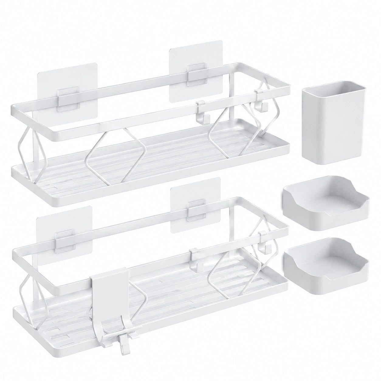 husman® Klebefreies Duschablage-Set | Weiß | 10-teilig mit Ablaufrillen | Wandregal für Bad & Küche