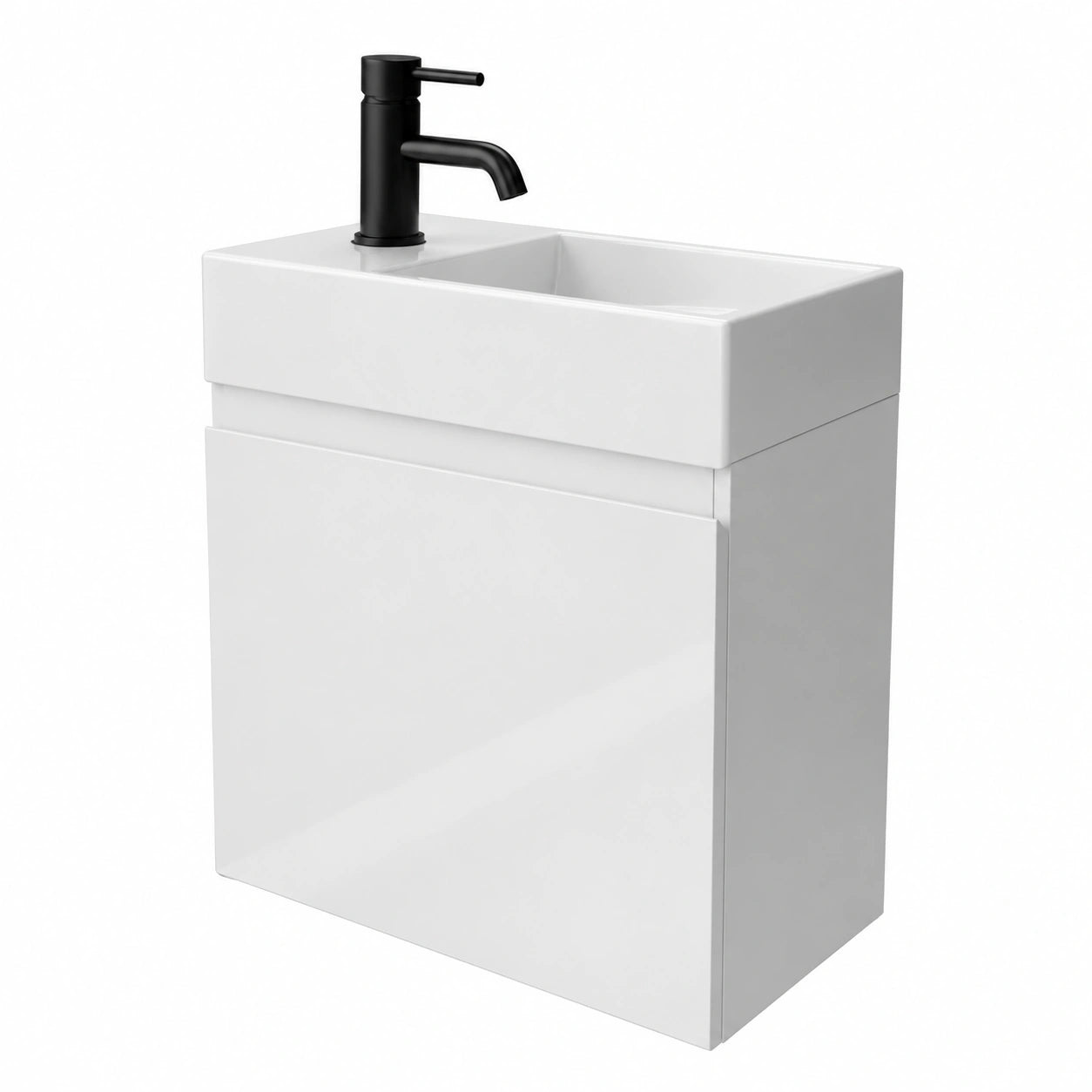 Alpenberger Gäste-Waschbecken mit 45 cm Unterschrank | Kompaktes Hänge-Waschtischset | Weißer Badmöbel-Unterschrank