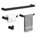 4-teiliges Badezimmerset aus Aluminium, Schwarz - Handtuchhalter, Handtuchring, Toilettenpapierhalter & Haken