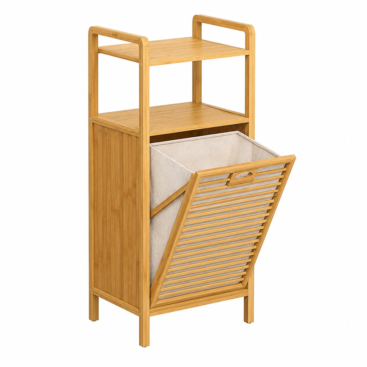 CASARIA® 2er Set Badezimmerregal mit Wäschekorb aus Bambus, 96x40x30cm, Wäschesammler 80 L, Herausnehmbarer Wäschesack, 2 Ablagen